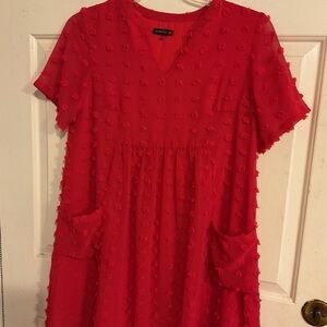 MIHOLL SWISS DOT CHIC BABY DOLL TUNIC DRESS RED S. 38” C35” L